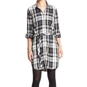 Banana Republic Black Plaid Flannel Shirt Dress